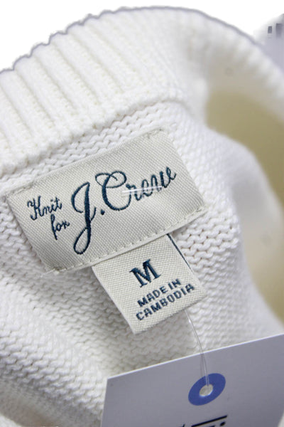 J Crew Women Pullover Sweater White Cotton Crew Neck Long Sleeve Size M