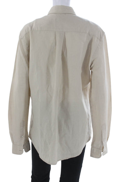 MNG Womens Basic Linen Collared Button-Up Long Sleeve Beige Size S