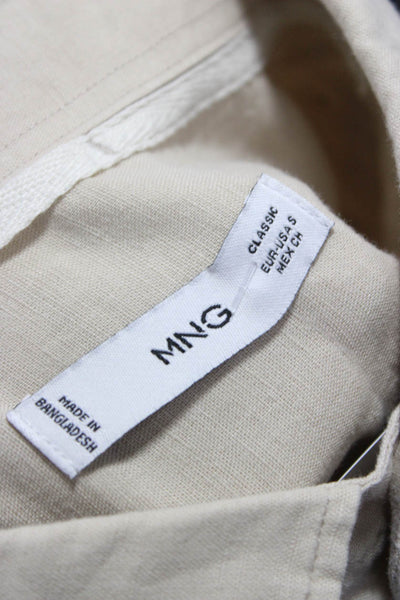 MNG Womens Basic Linen Collared Button-Up Long Sleeve Beige Size S