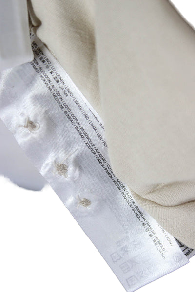 MNG Womens Basic Linen Collared Button-Up Long Sleeve Beige Size S