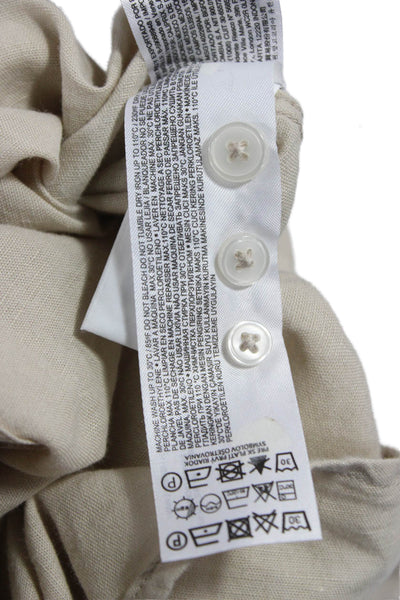 MNG Womens Basic Linen Collared Button-Up Long Sleeve Beige Size S