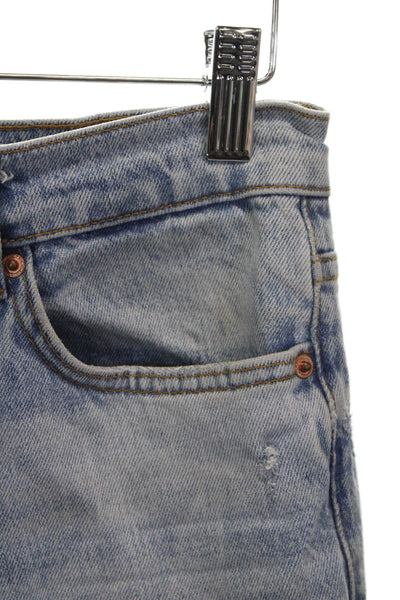 Zara Womens Tapered Jeans Blue High Rise Cotton Blend Button Size 2