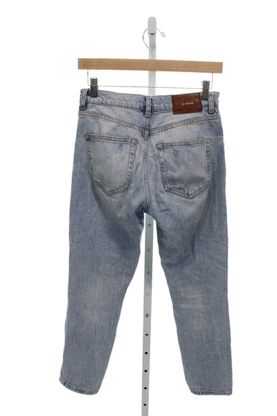 Zara Womens Tapered Jeans Blue High Rise Cotton Blend Button Size 2
