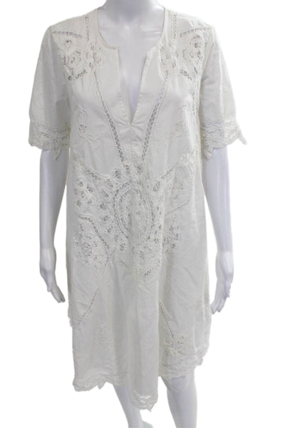 Free People Women Shift Dress White Floral V-Neck Short Sleeve Midi Size XS