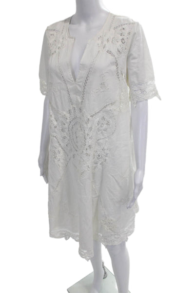 Free People Women Shift Dress White Floral V-Neck Short Sleeve Midi Size XS