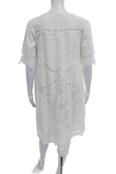 Free People Women Shift Dress White Floral V-Neck Short Sleeve Midi Size XS