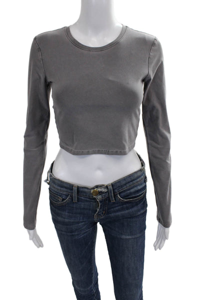 Alo Womens Basic Gray Crew Neck Long Sleeve T-Shirt Size S