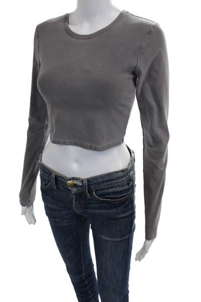 Alo Womens Basic Gray Crew Neck Long Sleeve T-Shirt Size S