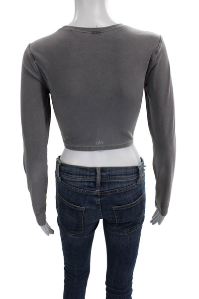 Alo Womens Basic Gray Crew Neck Long Sleeve T-Shirt Size S