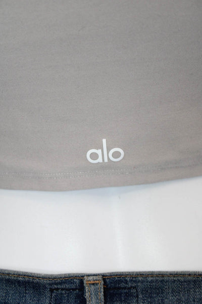 Alo Women Cropped T-Shirt Gray Long Sleeve Crew Neck Polyester Size S