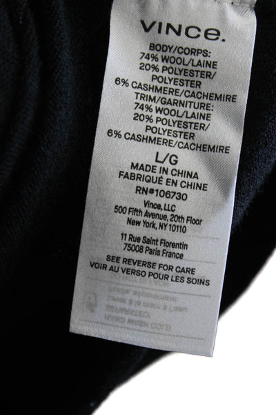 Vince Women Pullover Sweater Black Wool Crew Neck Long Sleeve Size L