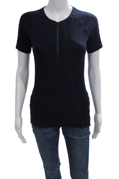 Athleta Womens Basic Blue Short Sleeve Round Neck T-Shirt Size XS