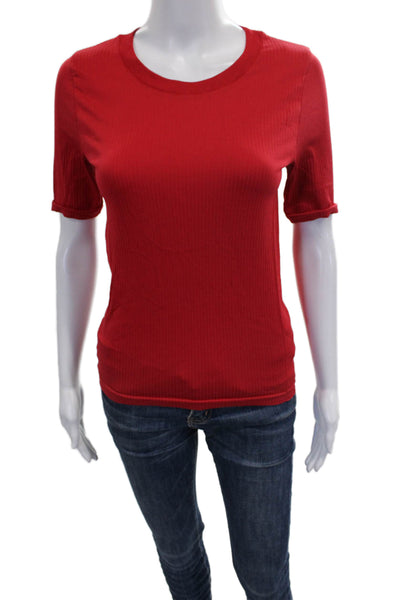 Athleta Women Red Basic T-Shirt Short Sleeve Crew Neck Polyester Size S
