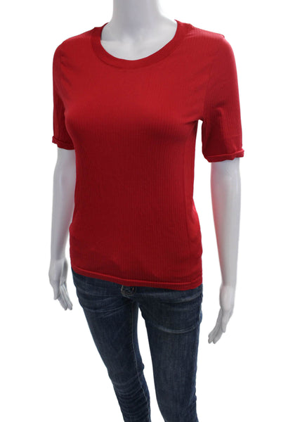 Athleta Women Red Basic T-Shirt Short Sleeve Crew Neck Polyester Size S