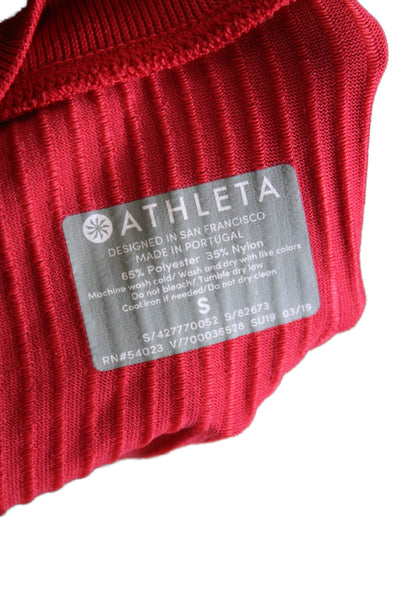 Athleta Women Red Basic T-Shirt Short Sleeve Crew Neck Polyester Size S