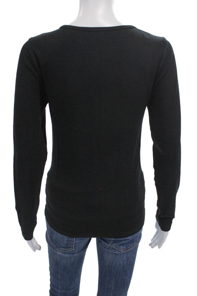 French Laundry Women Black Rayon Basic Round Neck Long Sleeve T-Shirt Size L