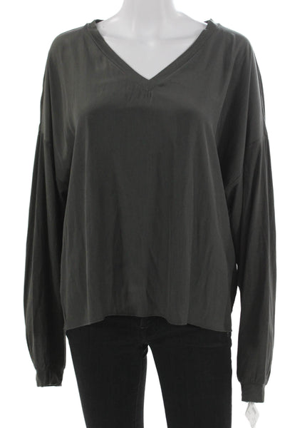 Lola & Sophie Women Gray V-Neck Long Sleeve Basic T-Shirt Size XL
