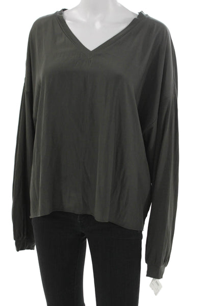 Lola & Sophie Women Gray V-Neck Long Sleeve Basic T-Shirt Size XL