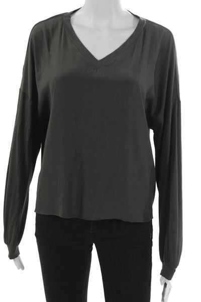 Lola & Sophie Womens Basic V-Neck Long Sleeve Rayon Blouse Green Size S
