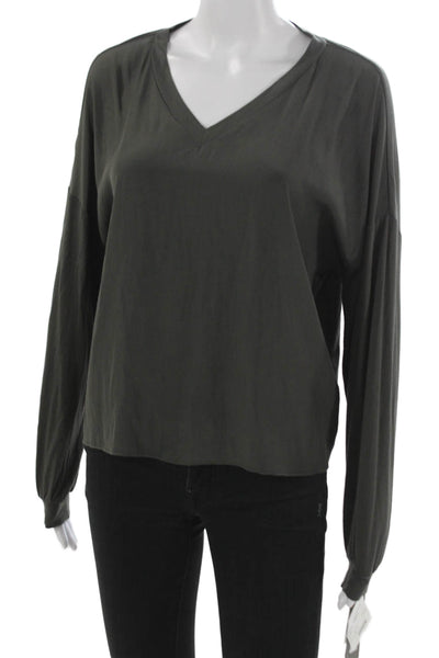 Lola & Sophie Womens Basic V-Neck Long Sleeve Rayon Blouse Green Size S