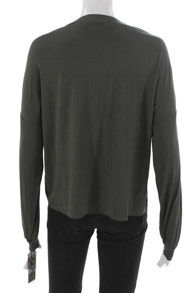 Lola & Sophie Womens Basic V-Neck Long Sleeve Rayon Blouse Green Size S