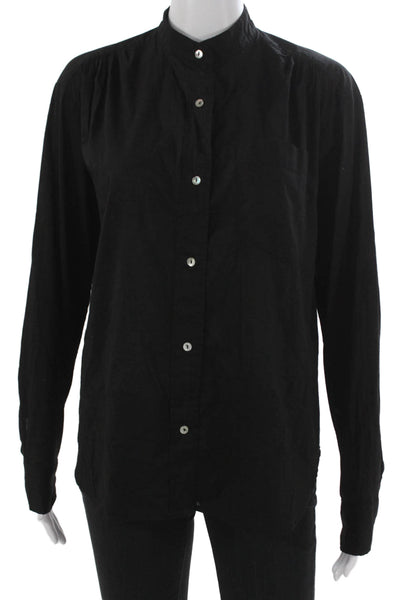 Cali Dreaming Women Black Collared Cotton Long Sleeve Button Blouse Size S