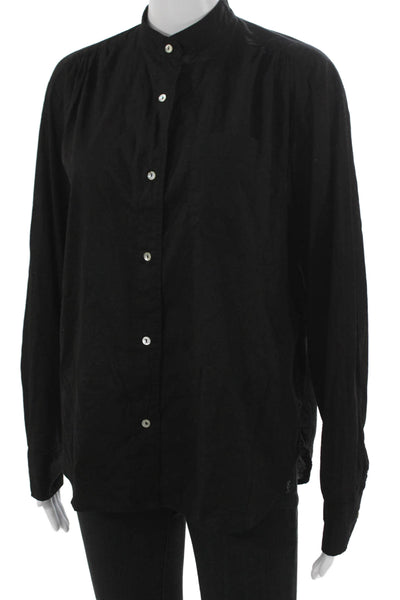 Cali Dreaming Women Black Collared Cotton Long Sleeve Button Blouse Size S