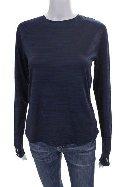 Athleta Womens Blue Striped Long Sleeve Pullover T-Shirt Crew Neck Size XS