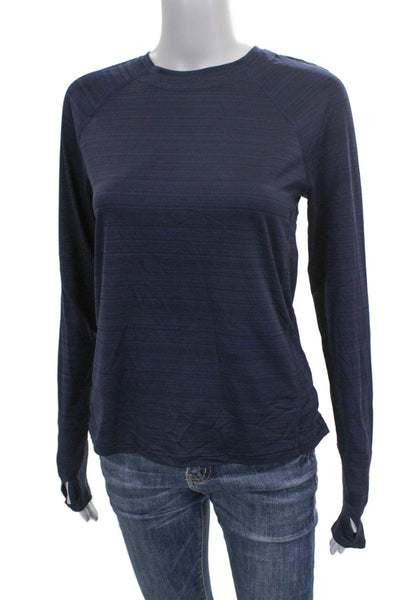 Athleta Womens Blue Striped Long Sleeve Pullover T-Shirt Crew Neck Size XS
