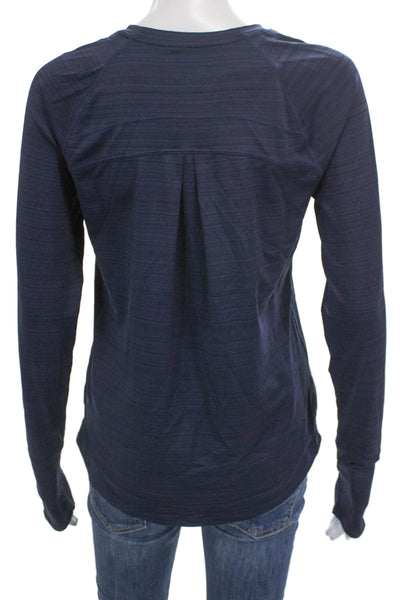 Athleta Womens Blue Striped Long Sleeve Pullover T-Shirt Crew Neck Size XS