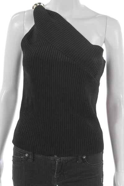Milly Women Basic One Shoulder Viscose Sleeveless Tank Black Size L