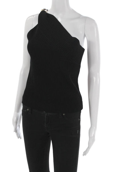 Milly Women Basic One Shoulder Viscose Sleeveless Tank Black Size L