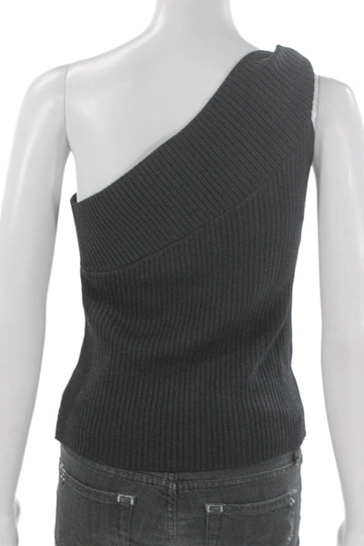 Milly Women Basic One Shoulder Viscose Sleeveless Tank Black Size L