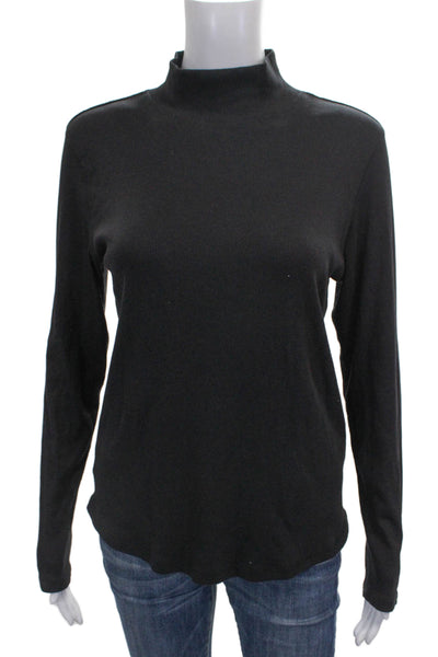 Elie Tahari Women Black Mock Neck Long Sleeve Basic T-Shirt Size S