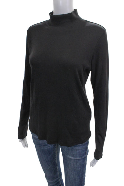 Elie Tahari Women Black Mock Neck Long Sleeve Basic T-Shirt Size S