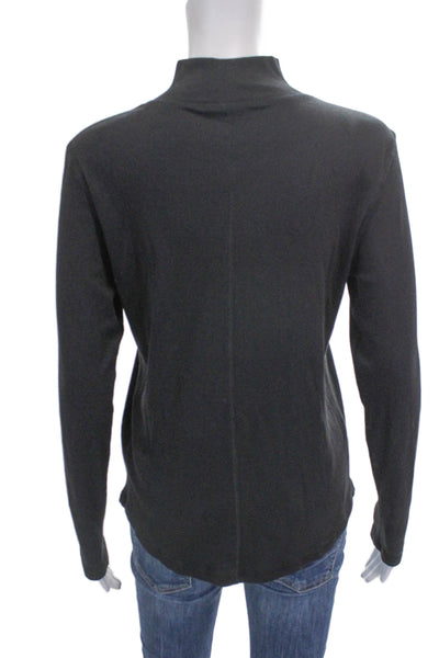 Elie Tahari Women Black Mock Neck Long Sleeve Basic T-Shirt Size S