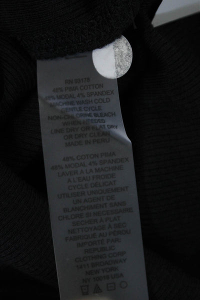Elie Tahari Women Black Mock Neck Long Sleeve Basic T-Shirt Size S