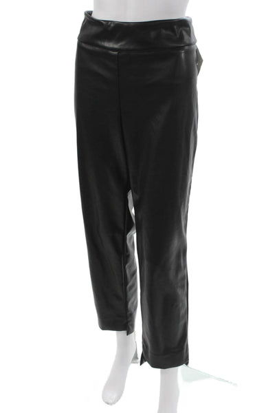 Estelle & Finn Women Black Faux Leather Ankle Pants Pull On Size 12