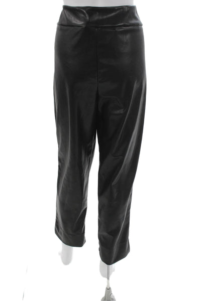 Estelle & Finn Women Black Faux Leather Ankle Pants Pull On Size 12