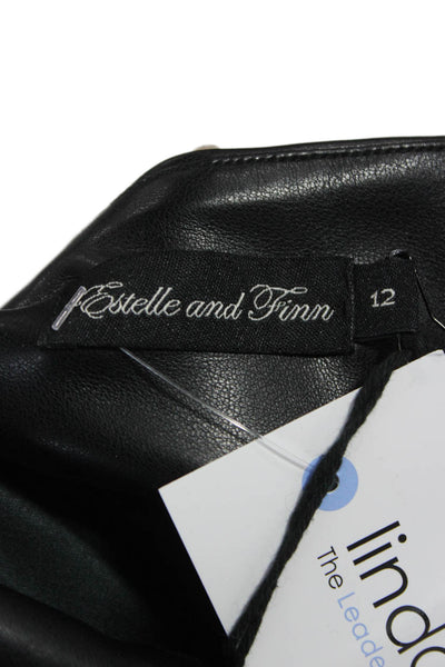 Estelle & Finn Women Black Faux Leather Ankle Pants Pull On Size 12