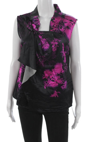 T Tahari Womens Silk Floral Cowl Neck Sleeveless Basic Blouse Black Size S