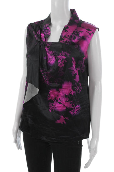 T Tahari Womens Silk Floral Cowl Neck Sleeveless Basic Blouse Black Size S
