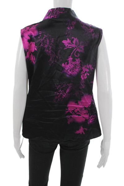 T Tahari Womens Silk Floral Cowl Neck Sleeveless Basic Blouse Black Size S