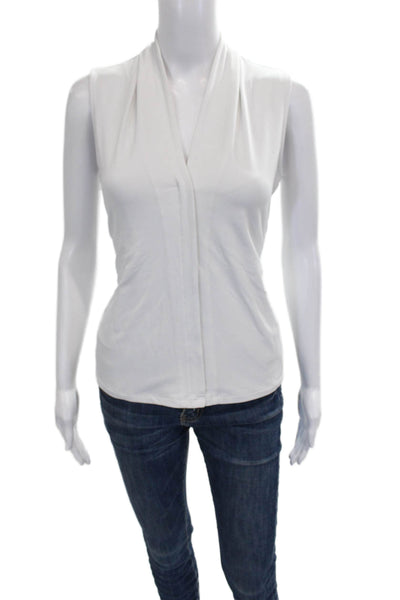 T Tahari Womens Basic Sleeveless V-Neck Polyester Blouse White Size S
