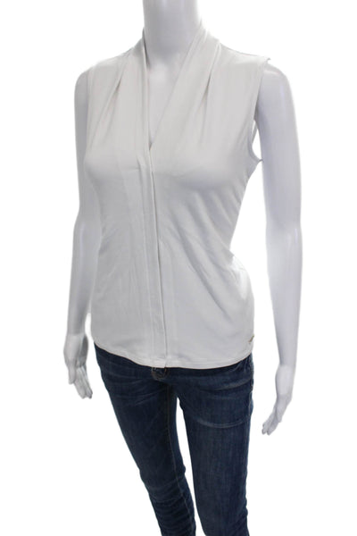 T Tahari Womens Basic Sleeveless V-Neck Polyester Blouse White Size S