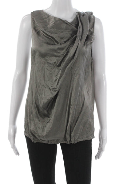 Theory Womens Silk Cowl Neck Sleeveless Blouse Gray Pullover Size L