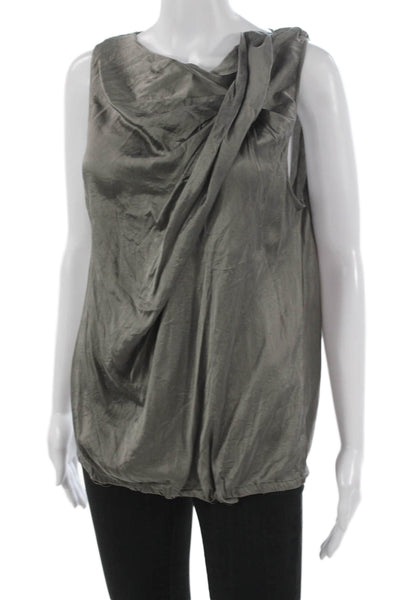 Theory Womens Silk Cowl Neck Sleeveless Blouse Gray Pullover Size L