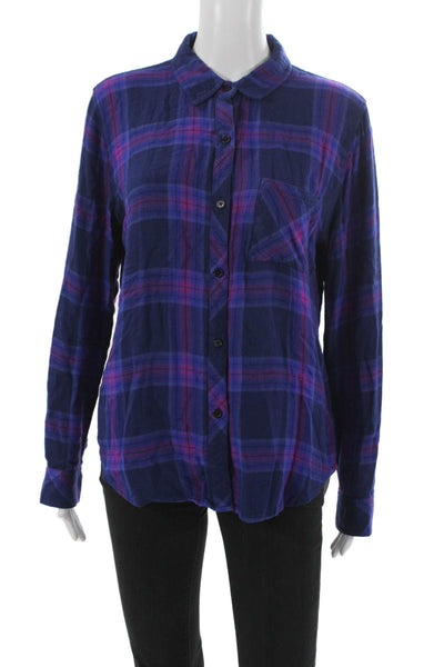 Rails Womens Plaid Collared Button-Up Rayon Long Sleeve Top Size M