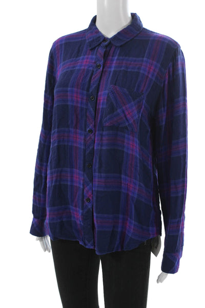 Rails Womens Plaid Collared Button-Up Rayon Long Sleeve Top Size M