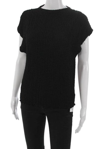 Zara Womens Basic Black Polyester Round Neck Short Sleeve Blouse Size M